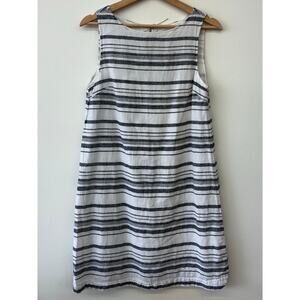 Linen Cotton Sleeveless Navy and White Striped A-Line Dress, Size S